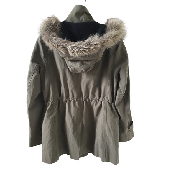 Utility Anorak Loft Olive Jacket with Faux Fur Trimmed Hood Size S - Picture 2 of 6